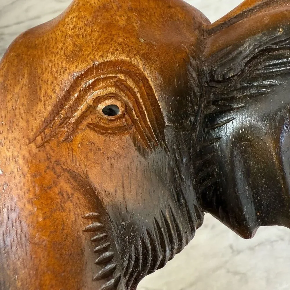 Elephant Head Thai Wood Carving Art Wall Home Decor 8”